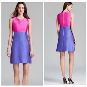 Kate Spade colorblock fit & flare silk-cotton dress pink-purple pockets sz 2